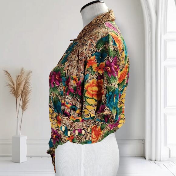 Vintage 90s Carole Little Beaded Floral Rayon Top Mexico Boho Festival Blouse - Picture 6 of 16